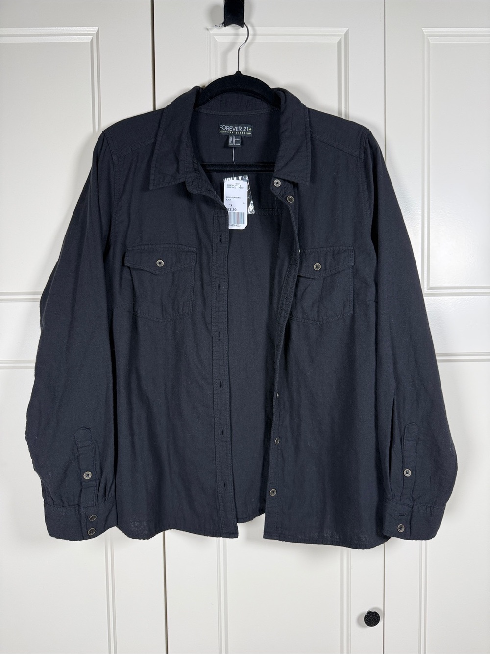Forever 21 Black Overshirt with Chest Pockets Size 1X